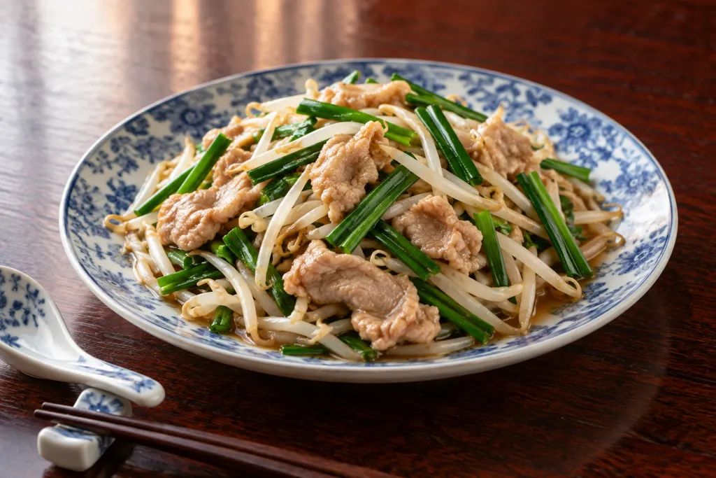 豚こま肉ともやしのニラ入り中華炒めの完成イメージ