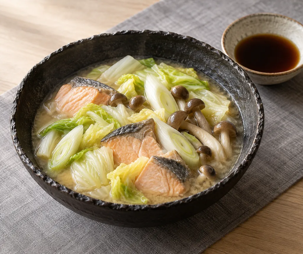 鮭と白菜の味噌寄せ鍋の完成イメージ