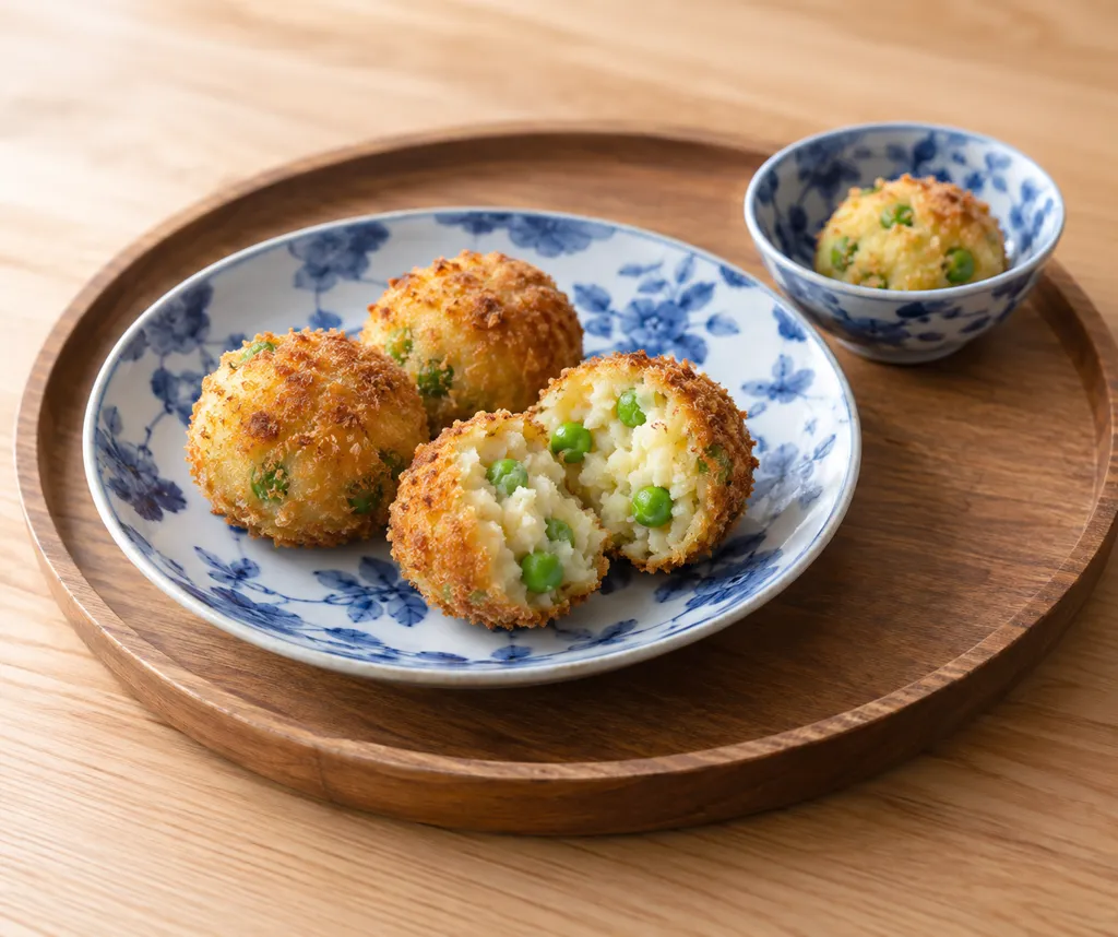グリーンピースの焼きコロッケの完成イメージ