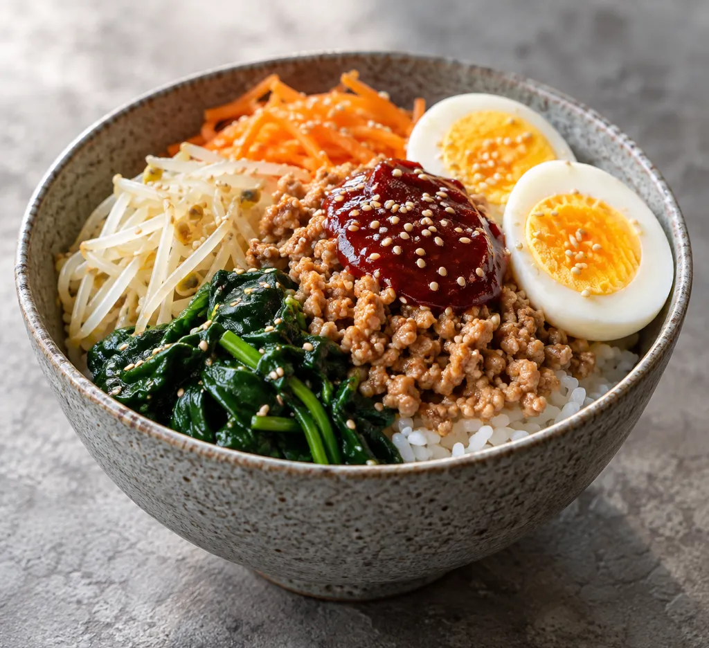 鶏ひき肉とほうれん草のビビンバの完成イメージ