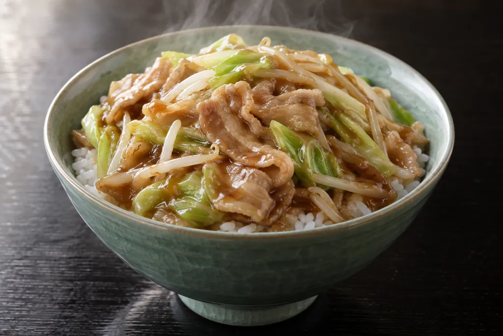 時短豚バラ肉とキャベツの中華丼の完成イメージ