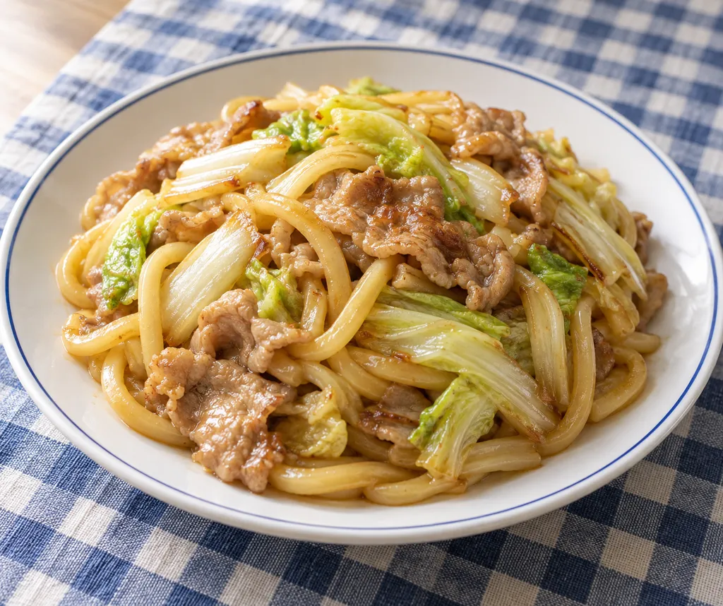 豚こま肉と白菜の焼きうどんの完成イメージ