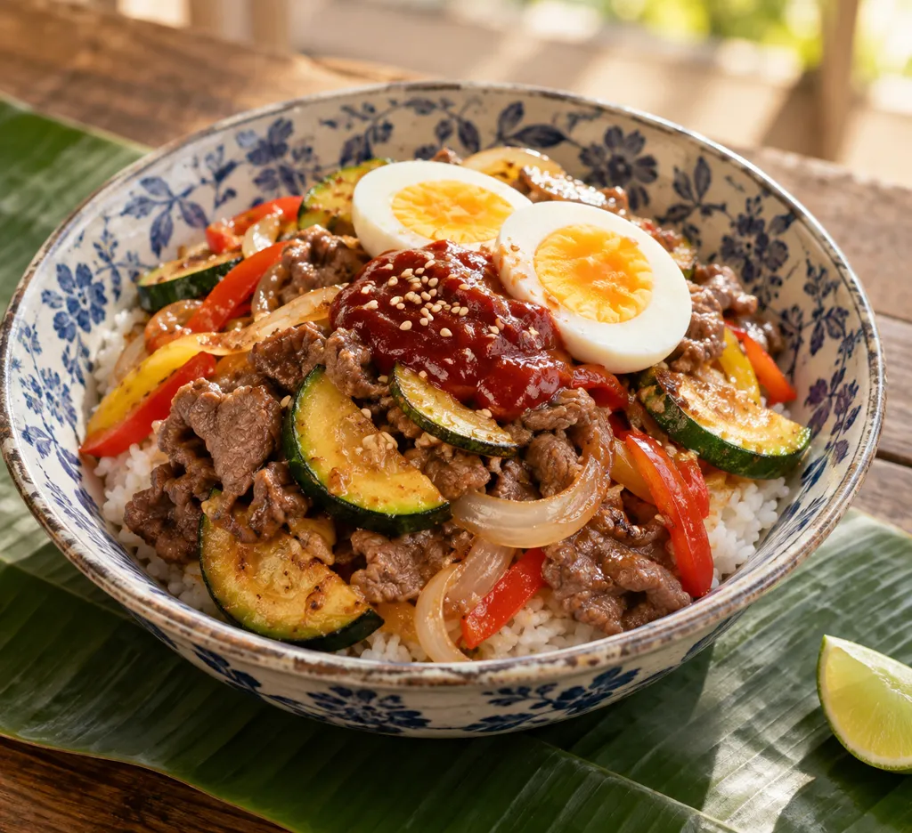 牛薄切り肉とズッキーニのビビンバの完成イメージ