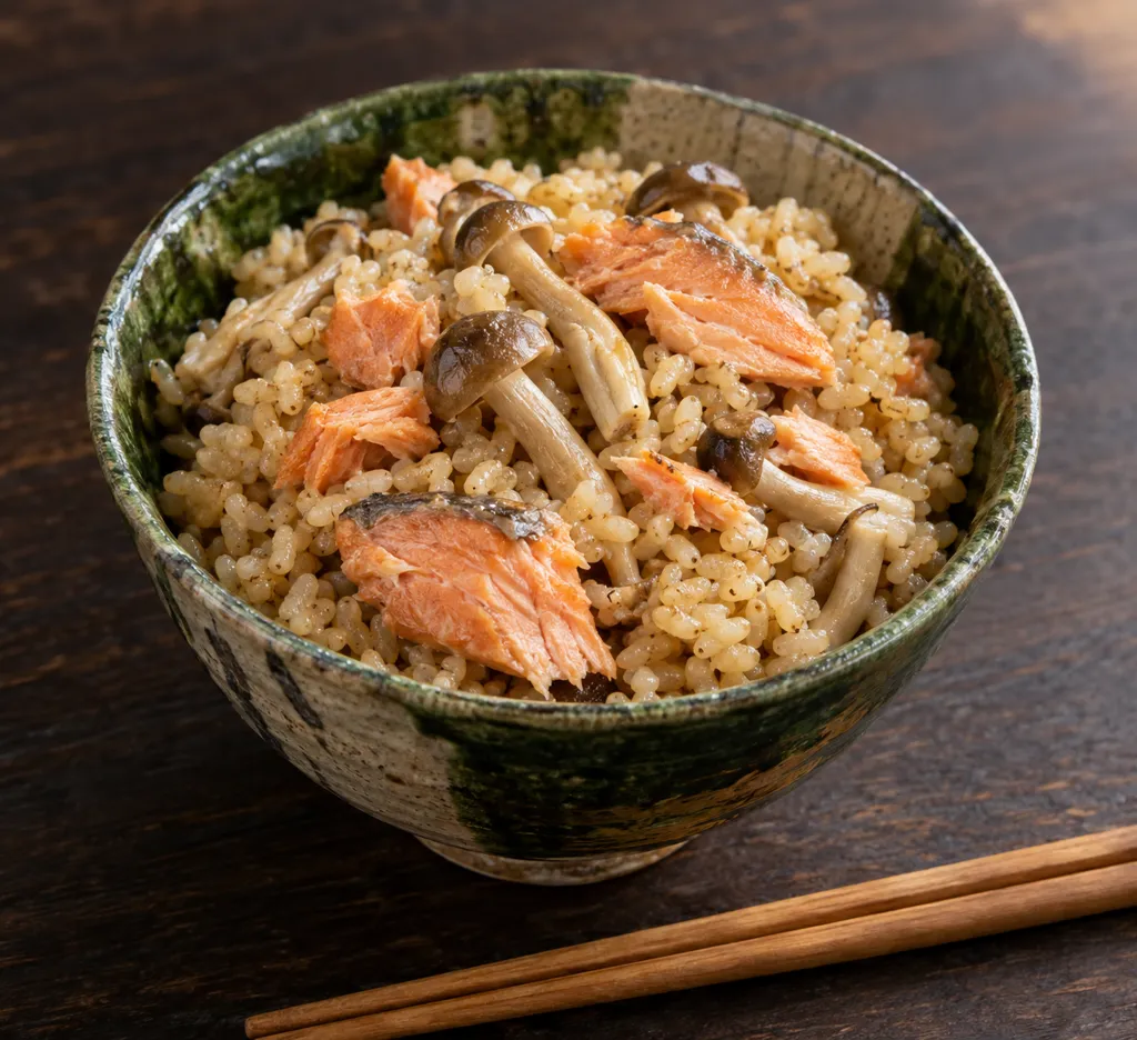 鮭としめじの味噌風味玄米炊き込みごはんの完成イメージ