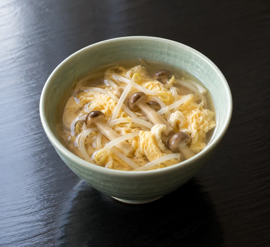 もやしとしめじの卵入り中華汁の完成イメージ