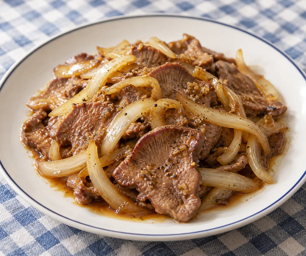 牛タンと玉ねぎの生姜焼きの完成イメージ