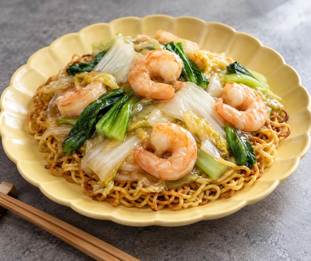 時短えびと白菜のあんかけ焼きそばの完成イメージ