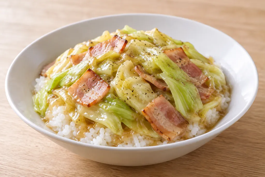 ベーコンとキャベツの中華かけごはんの完成イメージ