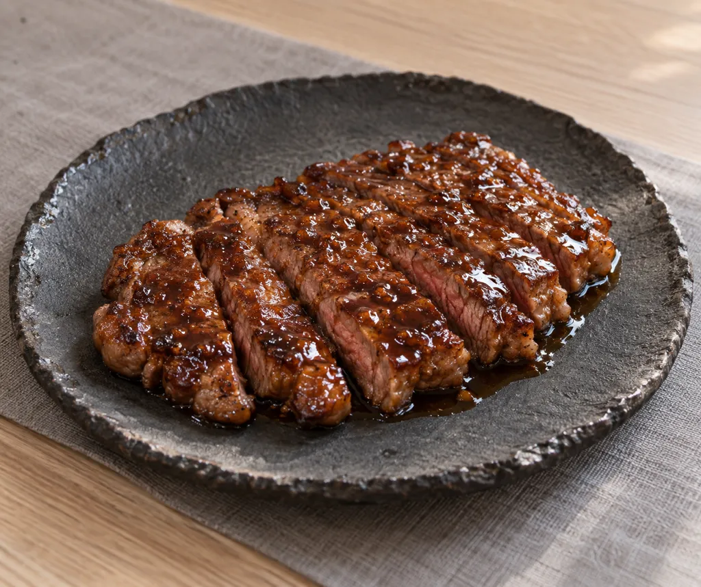 牛ステーキ肉のにんにく照り焼きの完成イメージ