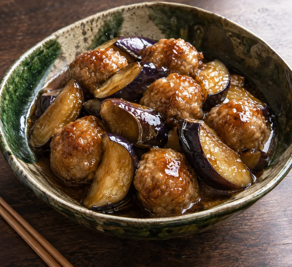 肉団子となすの甘酢あんかけの完成イメージ