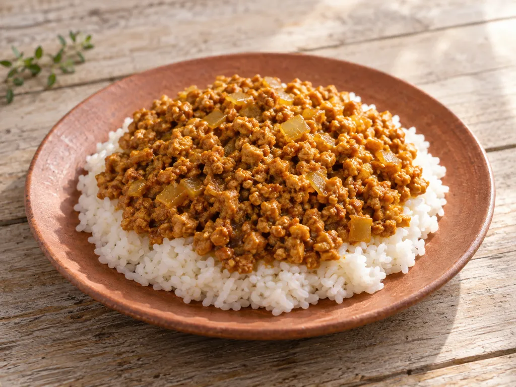 鶏ひき肉と玉ねぎのドライカレーの完成イメージ