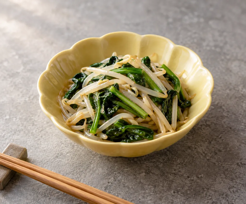 もやしとほうれん草の中華ごま油和えの完成イメージ