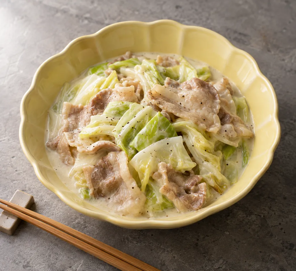豚バラ肉とキャベツの中華ミルク煮の完成イメージ