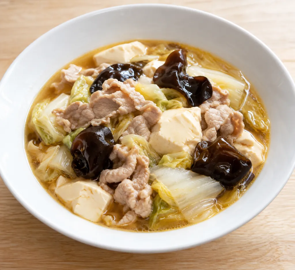 豚もも肉と豆腐の中華寄せ煮の完成イメージ