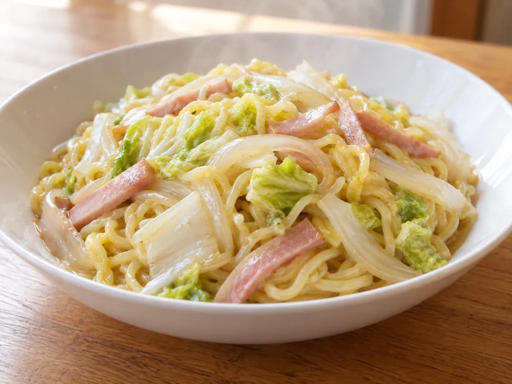 ハムと白菜玉ねぎの中華塩麺の完成イメージ