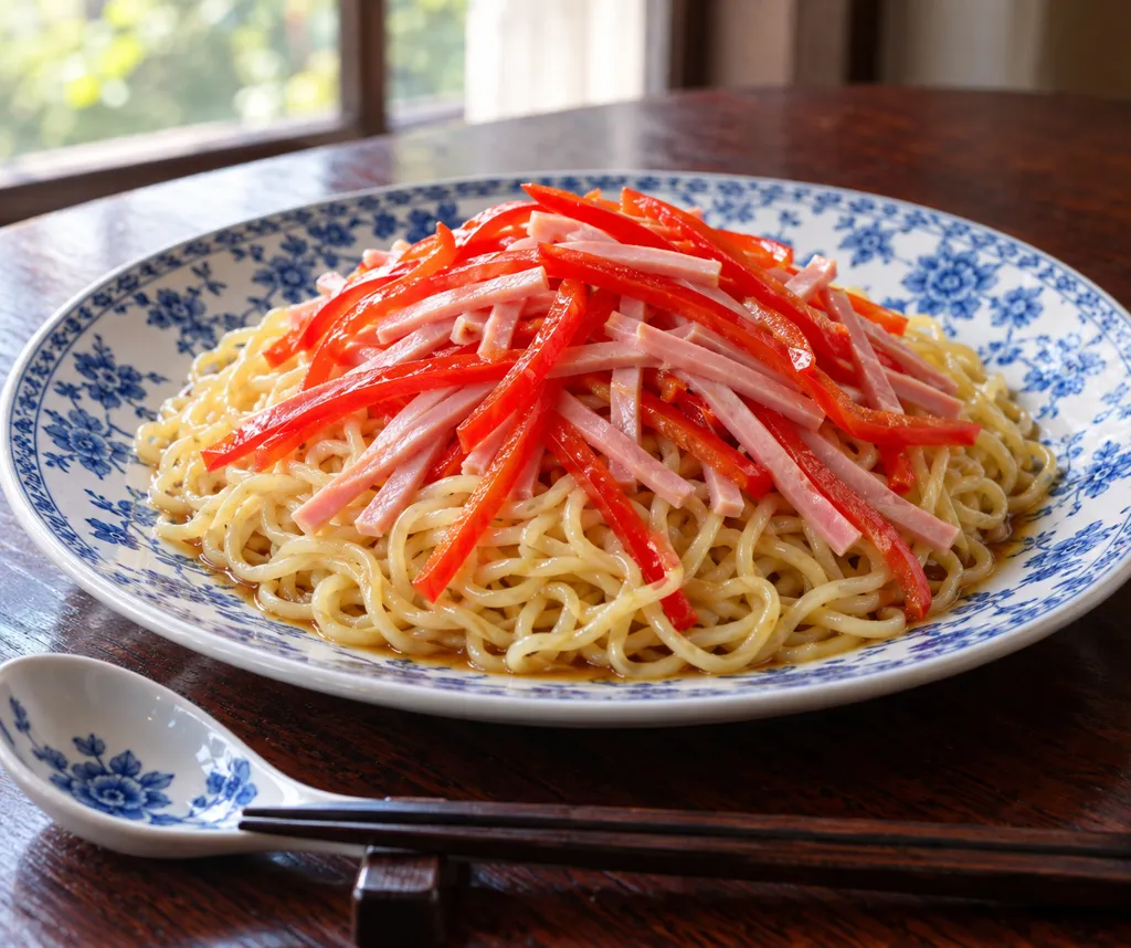 ハムとパプリカの冷やし中華の完成イメージ