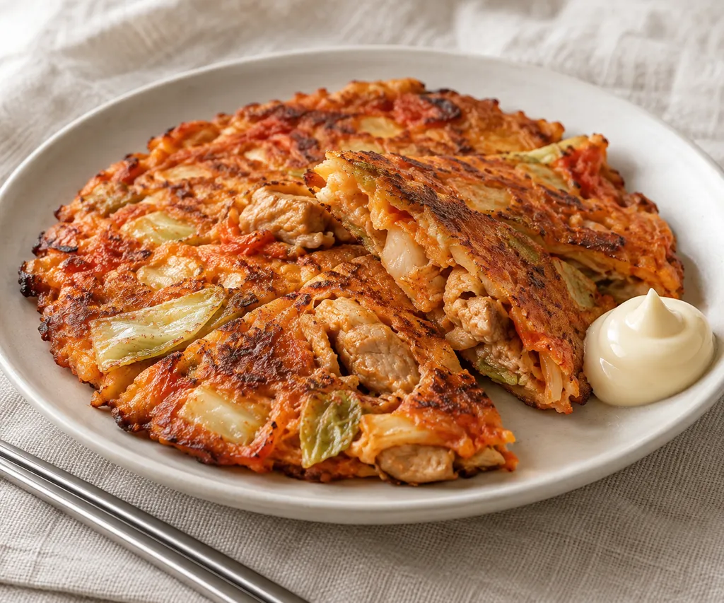 豚こま肉とねぎのキムチチヂミの完成イメージ