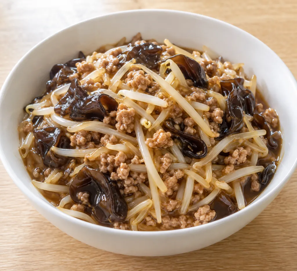 豚ひき肉ときくらげのとろみ炒めの完成イメージ