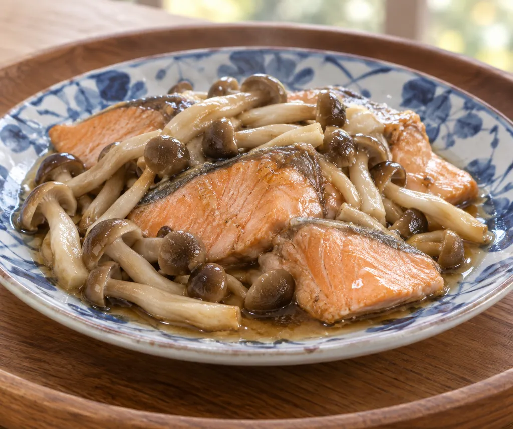 塩鮭としめじのしょうが醤油蒸し焼きの完成イメージ