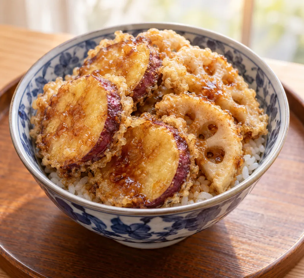 さつまいもとれんこんの天丼の完成イメージ