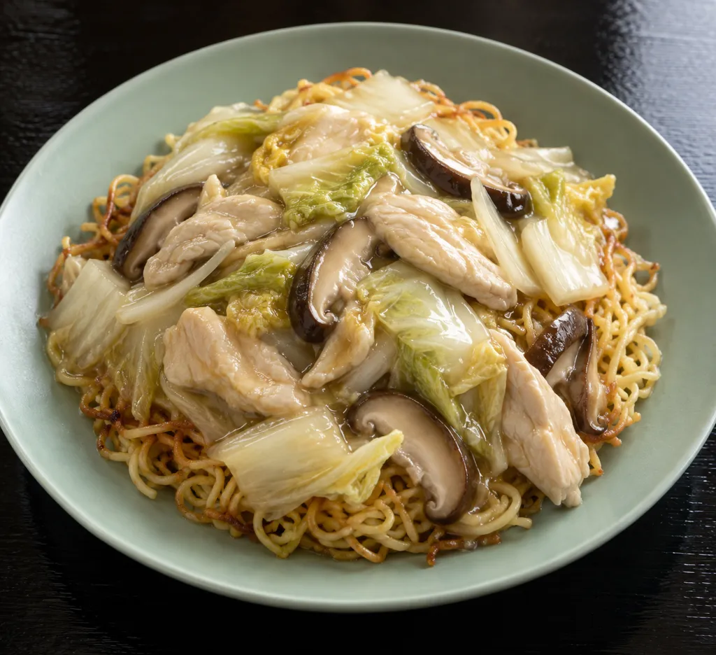 鶏むね肉と白菜のあんかけ焼きそばの完成イメージ