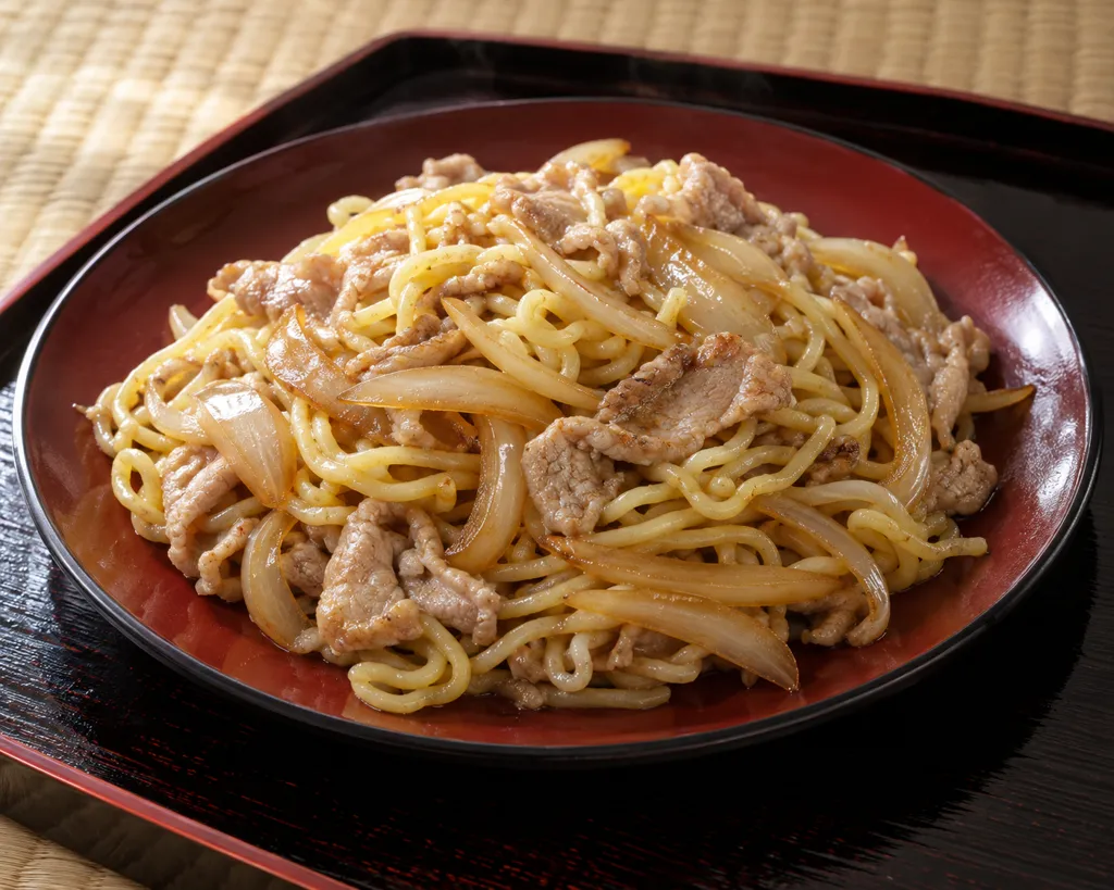 豚ロースと玉ねぎの塩焼きそばの完成イメージ