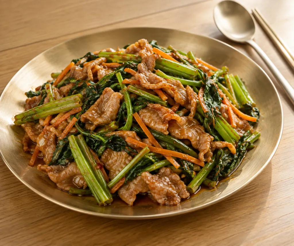 豚こま肉と空心菜の旨辛炒めの完成イメージ