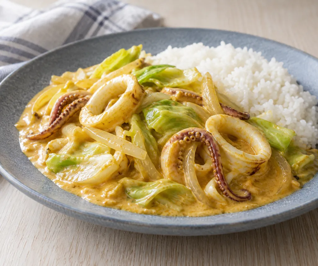 いかとキャベツのカレークリーム煮の完成イメージ