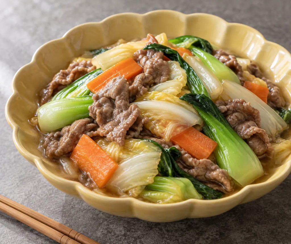 牛薄切り肉と白菜の炒め物の完成イメージ
