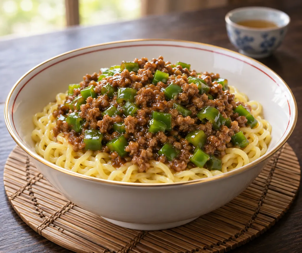 豚ひき肉とピーマンのジャージャー麺の完成イメージ