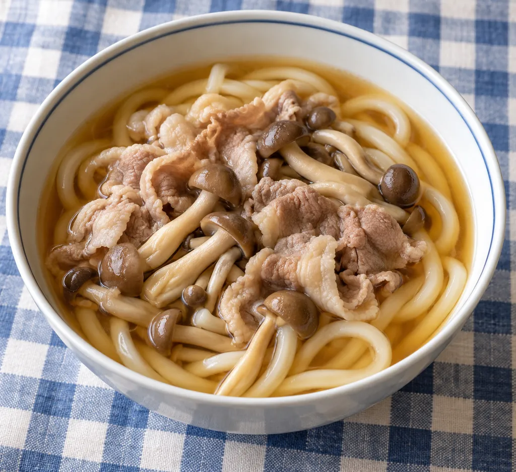 豚肩ロースとしめじのかけうどんの完成イメージ