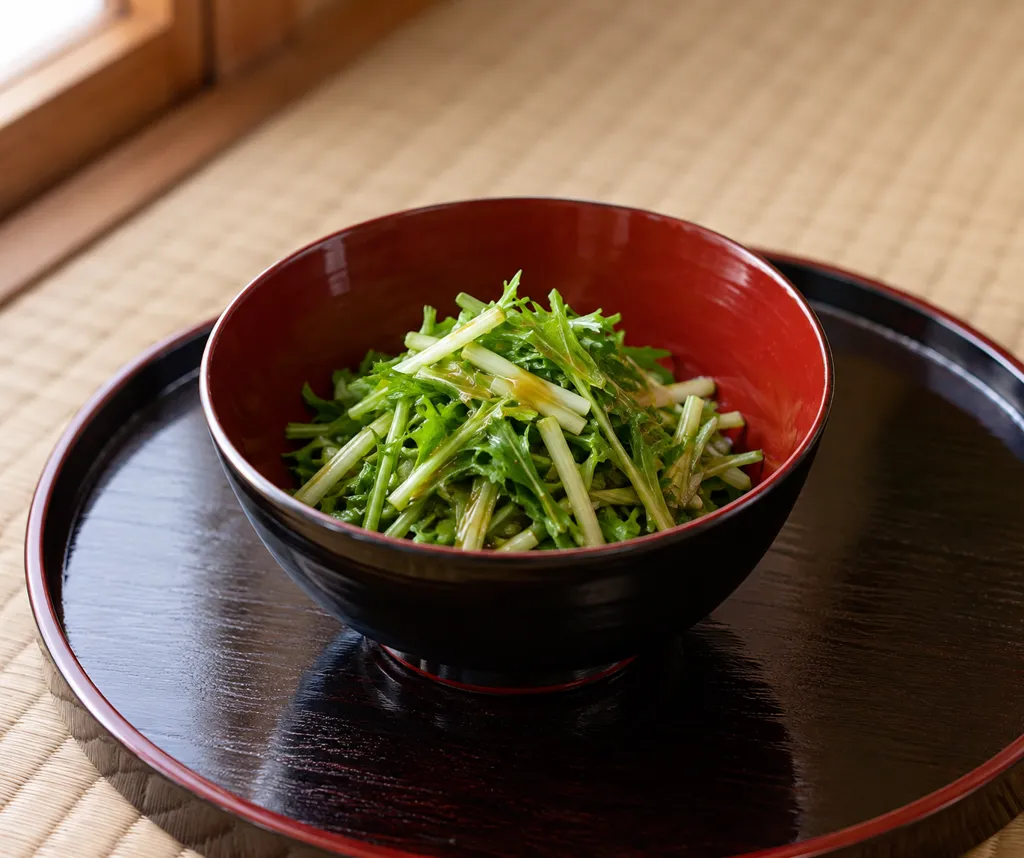 水菜のわさび醤油和えの完成イメージ
