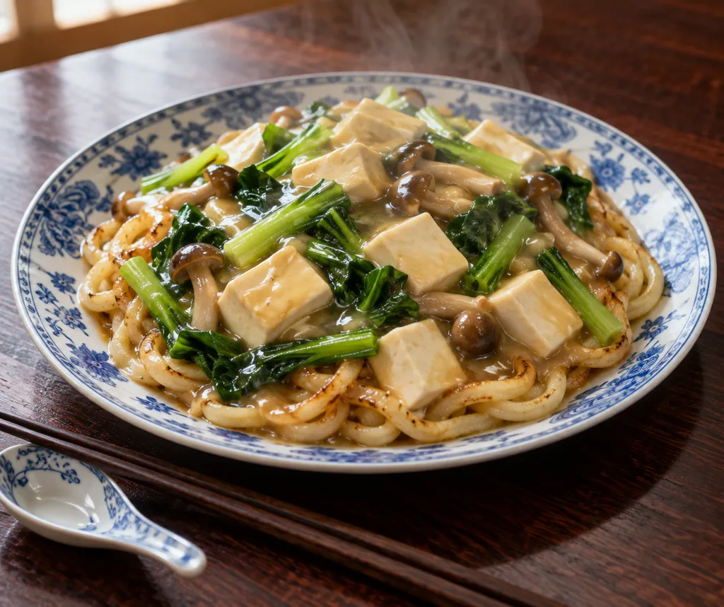 豆腐と小松菜の中華あんかけうどんの完成イメージ
