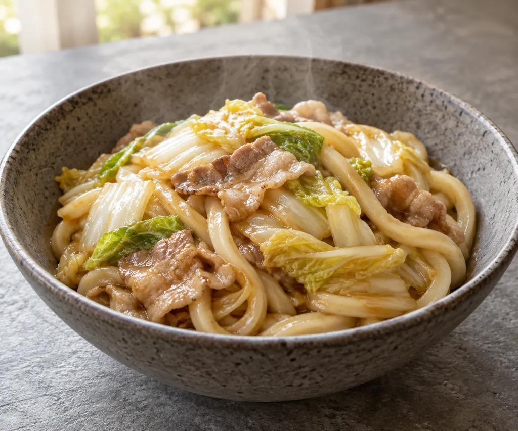 豚バラ肉と白菜のエスニック焼きうどんの完成イメージ
