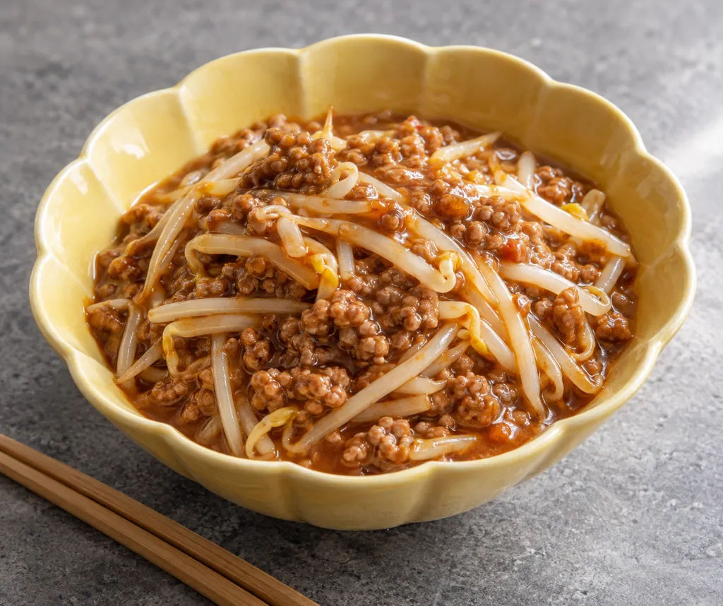 豚ひき肉ともやしの麻婆の完成イメージ