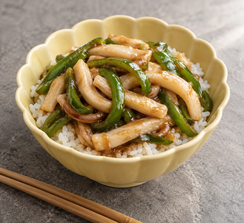 いかとピーマンの中華かけごはんの完成イメージ