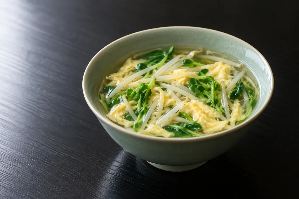 もやしと豆苗の中華卵スープの完成イメージ