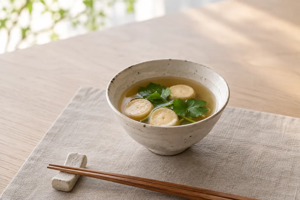 麩と三つ葉のすまし汁の完成イメージ