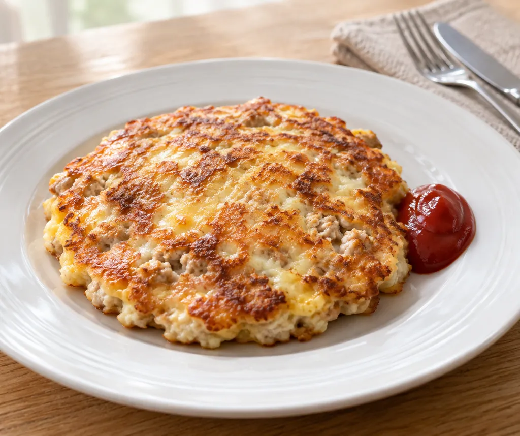 鶏ひき肉と卵の米粉チーズパンケーキの完成イメージ