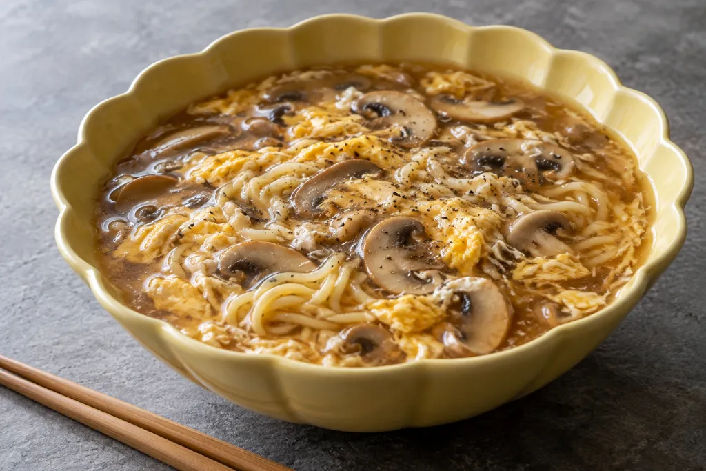 マッシュルームと卵の酸辣湯麺の完成イメージ