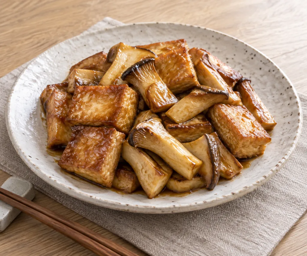 厚揚げとエリンギのにんにく味噌醤油炒めの完成イメージ