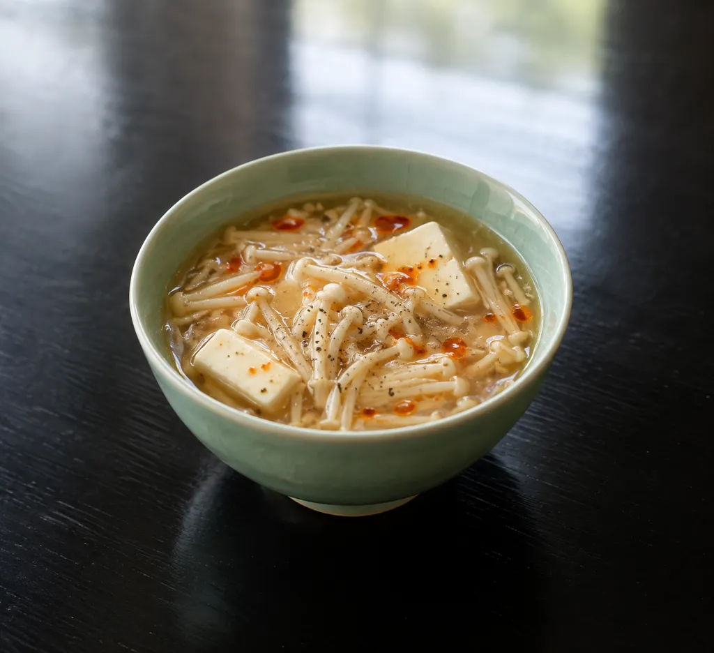 えのきと豆腐の酸辣スープの完成イメージ