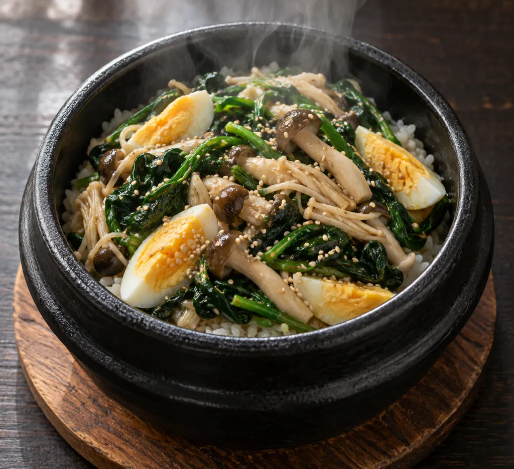 ほうれん草ときのこのナムル丼の完成イメージ