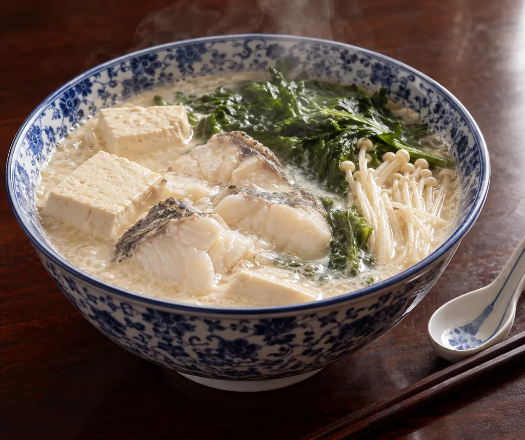 たらと春菊の中華豆乳風鍋の完成イメージ