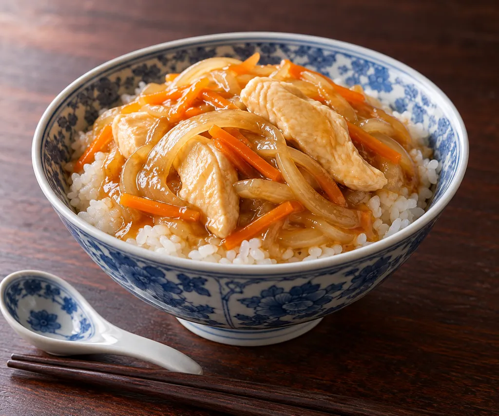 鶏むね肉と玉ねぎの中華丼の完成イメージ