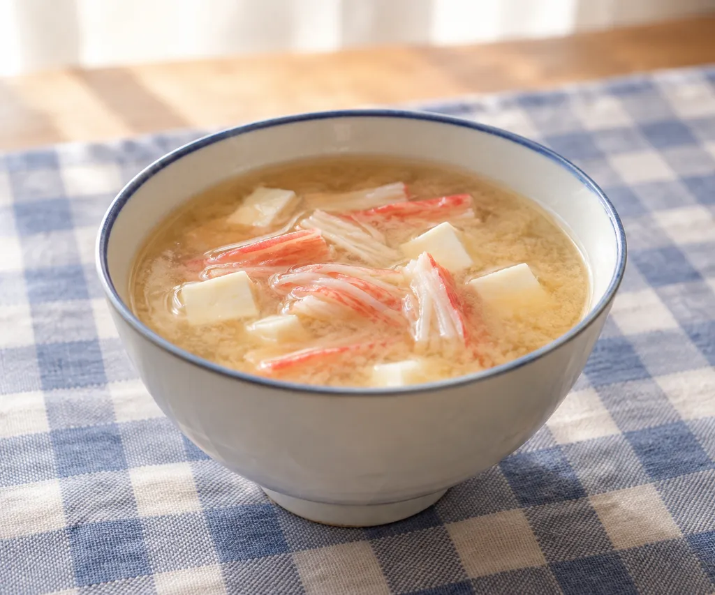 かにかまと豆腐の即席味噌汁の完成イメージ