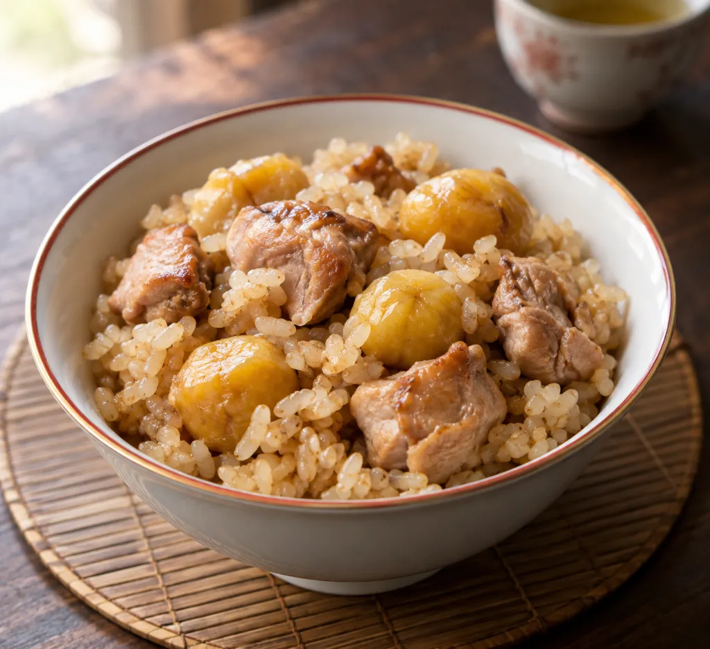 鶏もも肉と栗の中華炊き込みご飯の完成イメージ