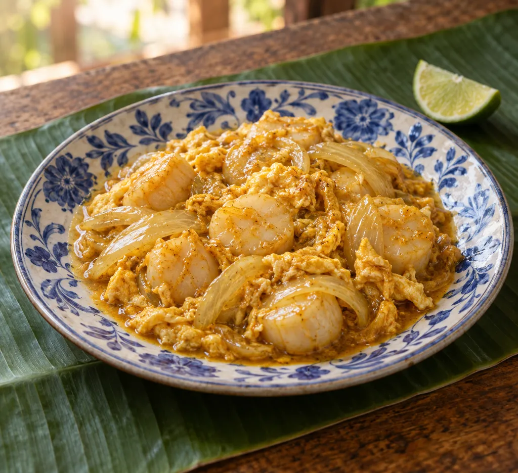 ほたてと玉ねぎのタイ風カレー卵とじの完成イメージ