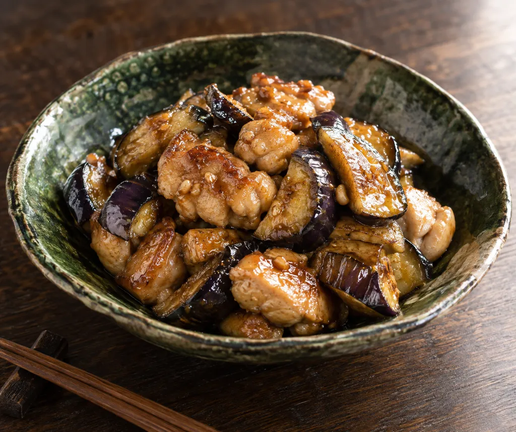 鶏もも肉となすのにんにく味噌炒めの完成イメージ