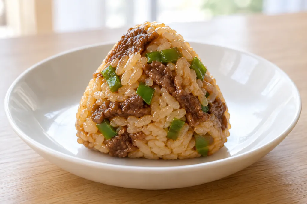 牛こま肉とピーマンの中華おにぎりの完成イメージ